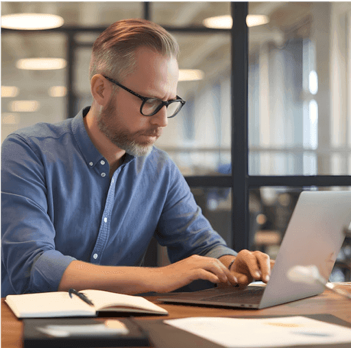 Financial expert working on laptop
